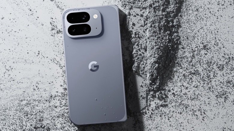 Folded Pixel 10 Pro Fold on a dusty table.