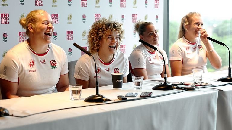 From left-to-right: Abi Burton, Ellie Kildunne, Natasha 'Mo' Hunt and Zoe Aldcroft were speaking at the media day at Twickenham