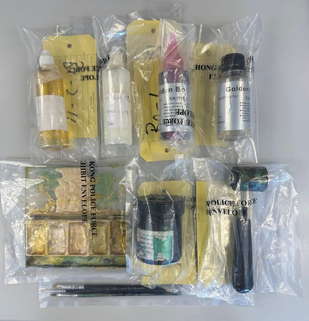 Investigators seized metallic pigments and other items during the raid. Photo: Handout