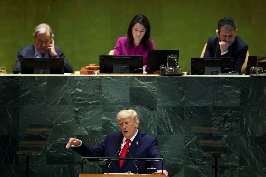 US President Donald Trump addresses the 80th United Nations General Assembly at UN headquarters in New York City.