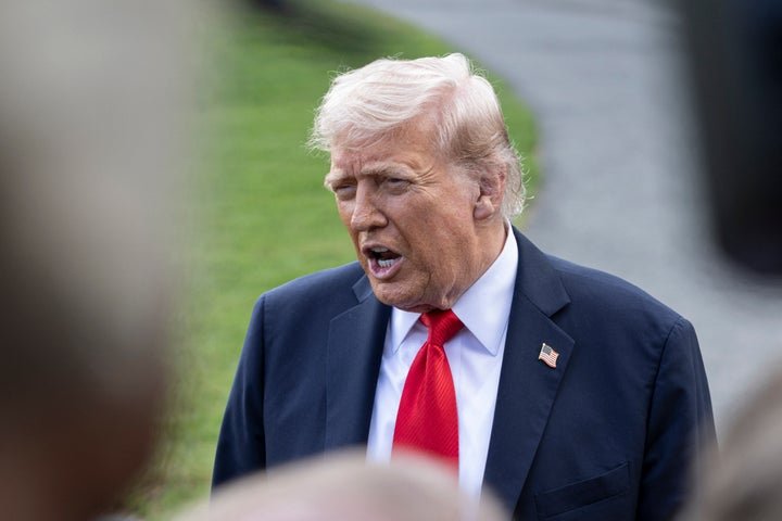 U.S. President Donald Trump speaks to the media before boarding Marine One on the South Lawn of the White House in Washington D.C., on September 11, 2025. (Photo by Mehmet Eser / Middle East Images via Middle East Images/AFP via Getty Images)