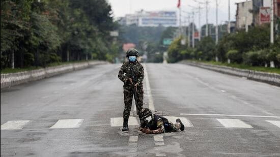 Army officers take position following Monday's deadly anti-corruption protests triggered by a social media ban, which was later lifted, in Kathmandu, Nepal, September 11 (REUTERS)