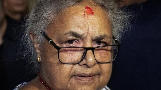 Nepal's newly sworn-in interim Prime Minister Sushila Karki arrives at a hospital to meet victims of Monday's deadly anti-corruption protests, in Kathmandu, Nepal on Saturday. (REUTERS)