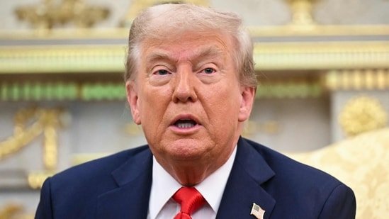 US President Donald Trump speaks a he meets with Polish President Karol Nawrocki in the Oval Office at the White House in Washington, DC on September 3, 2025. (AFP)