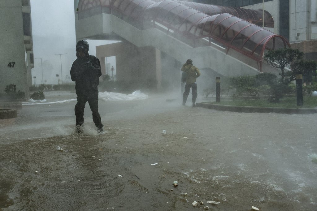 Floods hit the Hong Kong residential neighbourhood of Heng Fa Chuen on Wednesday. Photo: AP