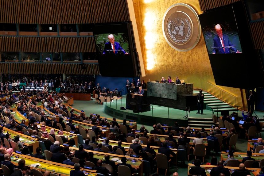 US President Donald Trump speaks during the 80th session of the UN’s General Assembly on Tuesday in New York City.