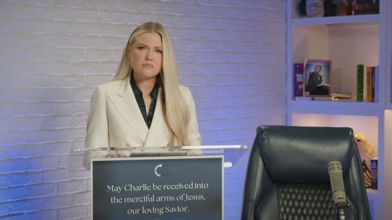 Erika Kirk speaks following her husband's assassination. Pic: Turning Point USA