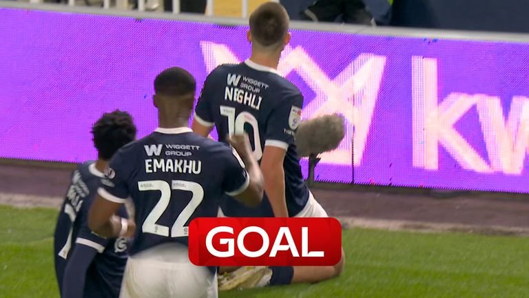 Camiel Neghli puts Millwall 1-0 in front against Watford with an incredible taken free-kick just outside of the box.