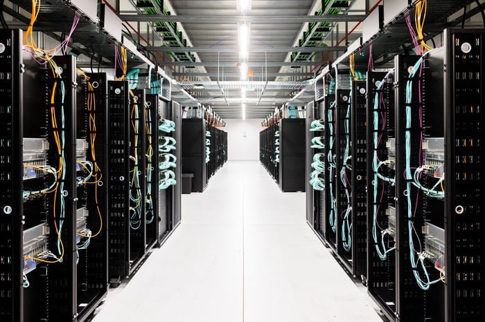 A row of Nebius' data center servers.