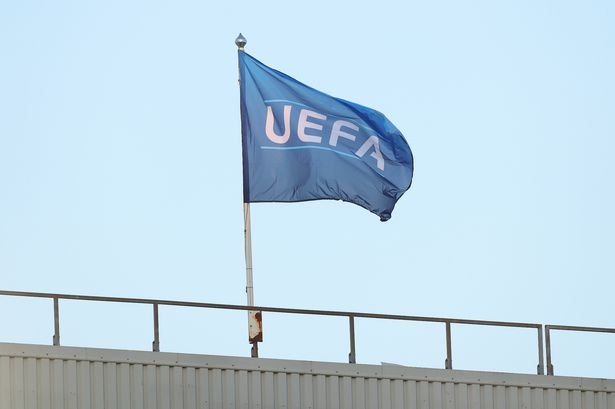 A flag with the UEFA logo