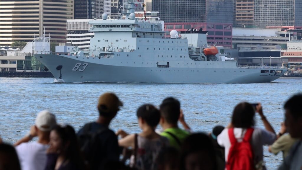 Crowds gather at Hong Kong’s Victoria Harbour to bid farewell to PLA naval ships
