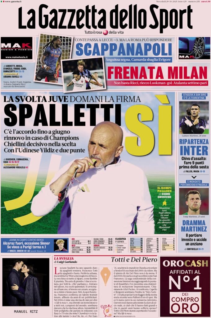 Today’s Papers – Spalletti accepts Juventus job, Napoli run away