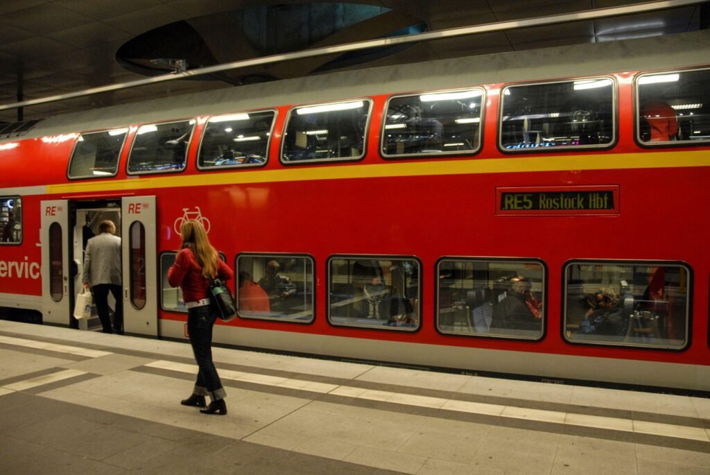 A regional double-decker passenger train at ta Berlin railway station (PA)