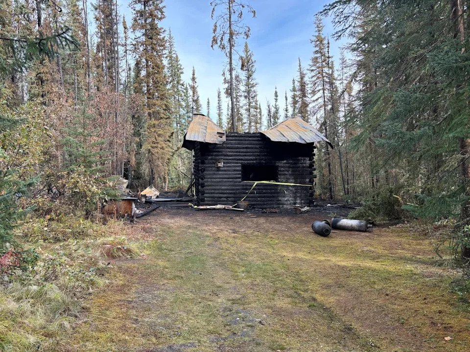 The aftermath of a house fire in West Dawson, near Dawson City, Yukon.