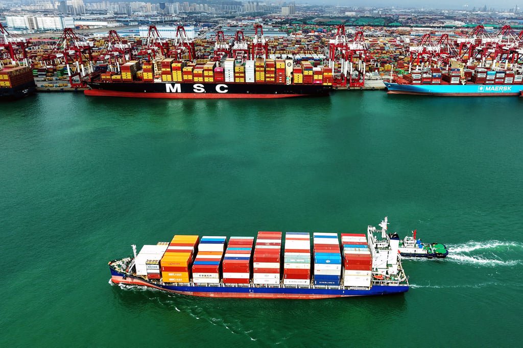 A container ship in Qingdao, China on October 9. China has stepped up its quest for industrial and technological self-sufficiency in response to US trade actions. Photo: TNS