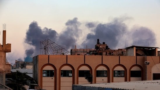 Smoke rises following an Israeli airstrike in Khan Younis, southern Gaza Strip, October 19, 2025.(Reuters)