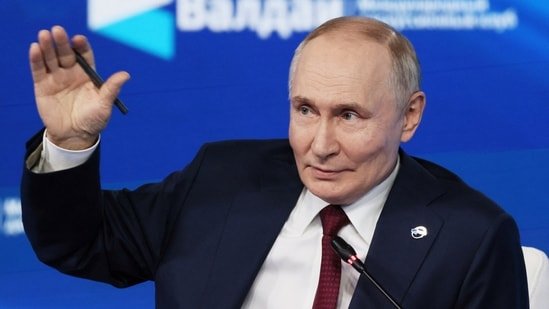 Russia's President Vladimir Putin speaks during the Valdai Discussion Club annual international conference in Sochi, Russia, October 2, 2025. (via REUTERS)
