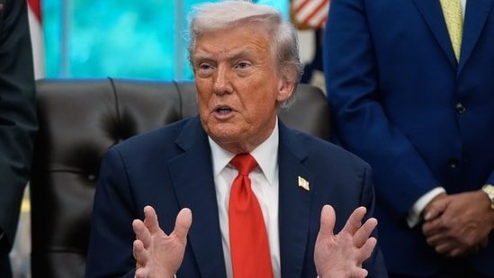 President Donald Trump answers questions from reporters during a Diwali celebration in the Oval Office at the White House, Tuesday, Oct. 21, 2025, in Washington.(AP)