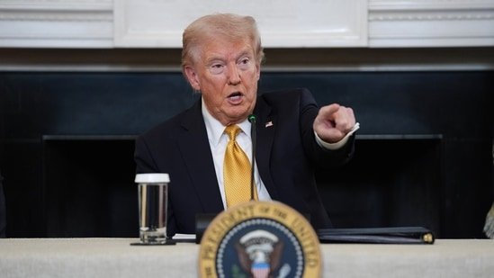 President Donald Trump answers questions from reporters during a roundtable (AP)