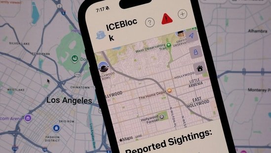 ICEBlock app is displayed on an Apple iPhone in Los Angeles, California. (Getty Images via AFP)