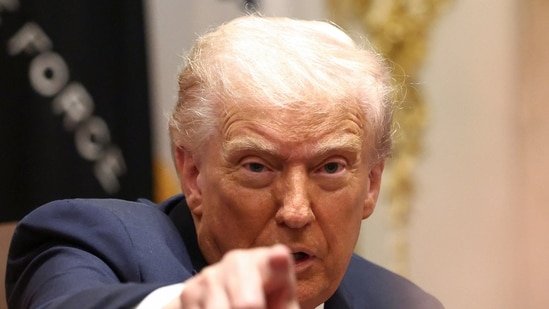 US President Donald Trump gestures during a meeting with Australia's Prime Minister Anthony Albanese in the Cabinet Room at the White House, in Washington, D.C., U.S., October 20, 2025.(REUTERS)