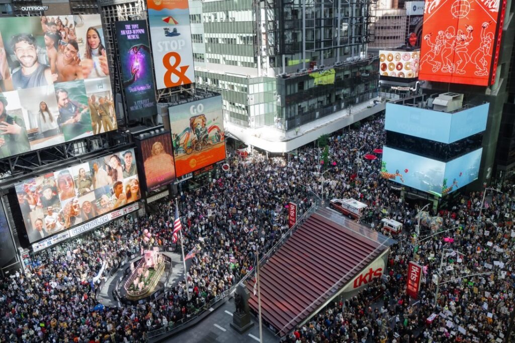 Thousands of protesters fill New York's Times Square during a