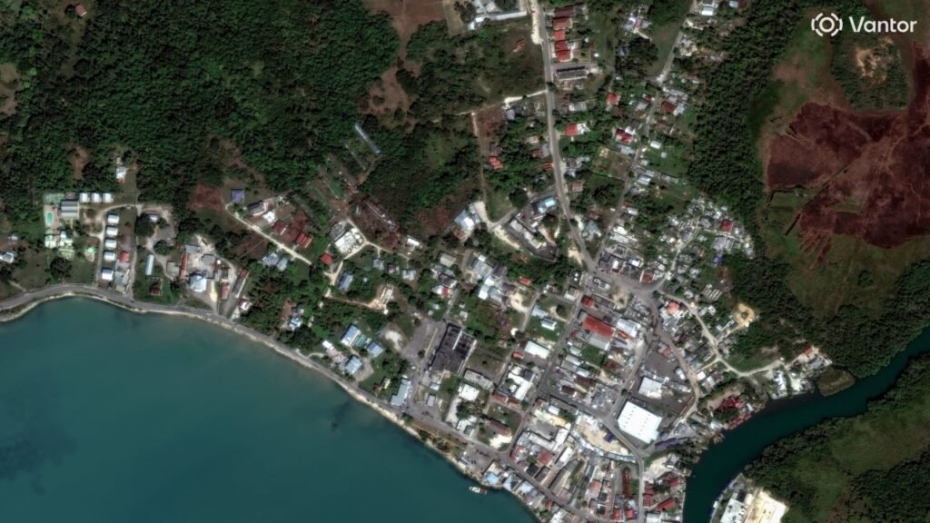 Satellite image of Black River, Jamaica before Hurricane Melissa on February, 9 2025.