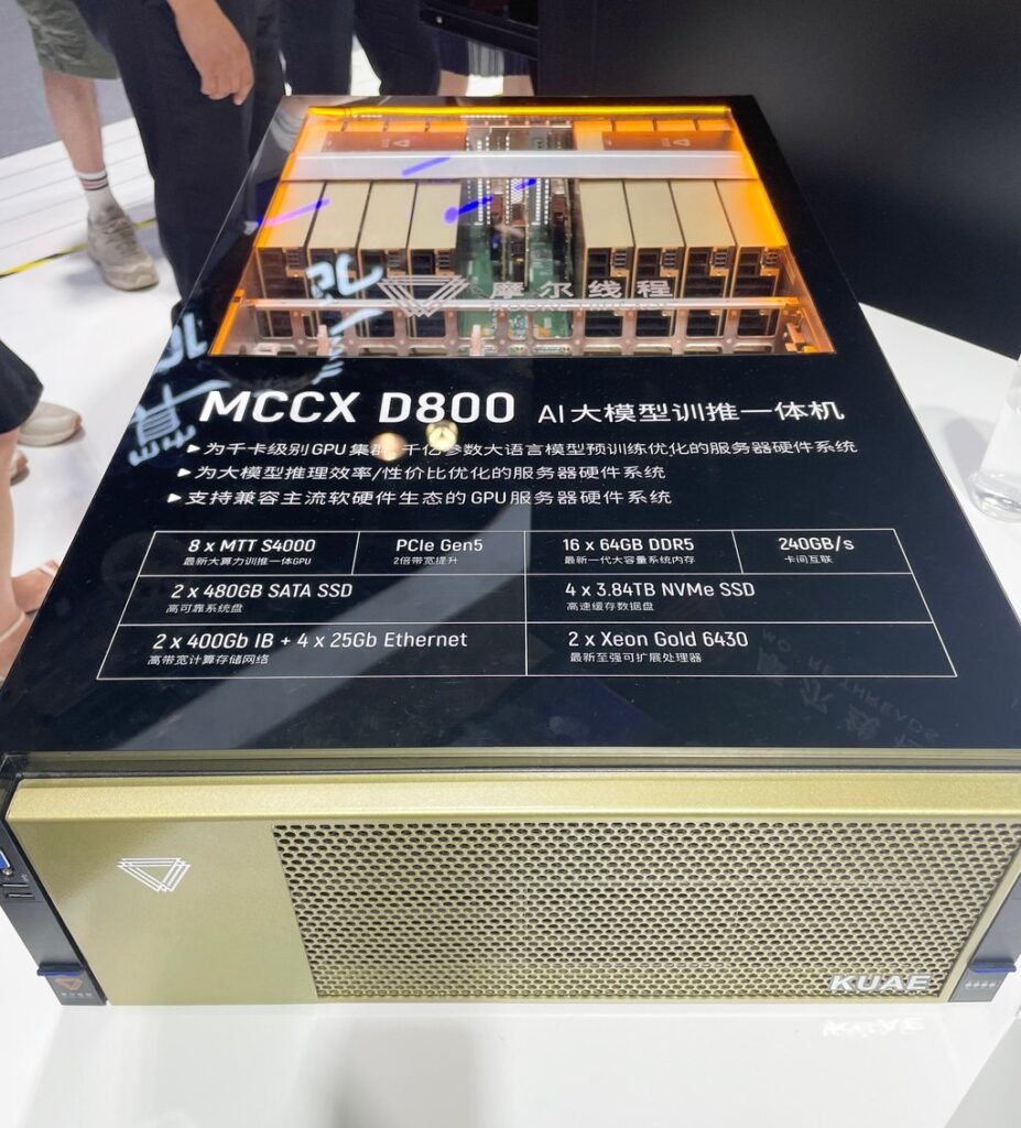 Moore Threads displayed its MCCX D800 AI server at the World Artificial Intelligence Conference in Shanghai, July 5, 2024. Photo: SCMP