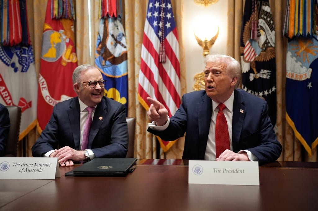 Australian Prime Minister Anthony Albanese (left) and US President Donald Trump during their meeting at the White House on Monday. Photo: EPA