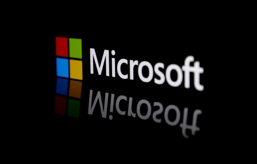 Microsoft logo against a black background.
