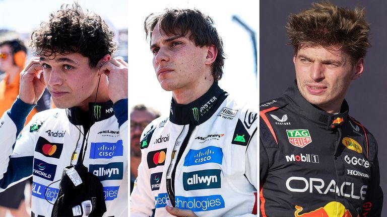 Lando Norris, Oscar Piastri and Max Verstappen