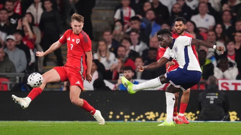 Bukayo Saka scores England's third goal after 20 minutes