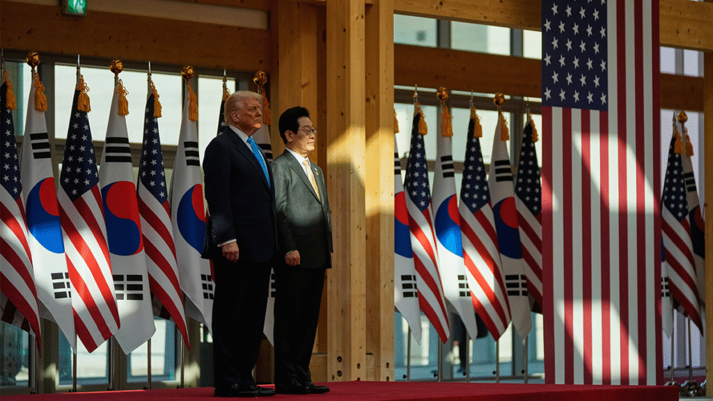 President Donald Trump and South Korean President Lee Jae Myung attend a high honor ceremony