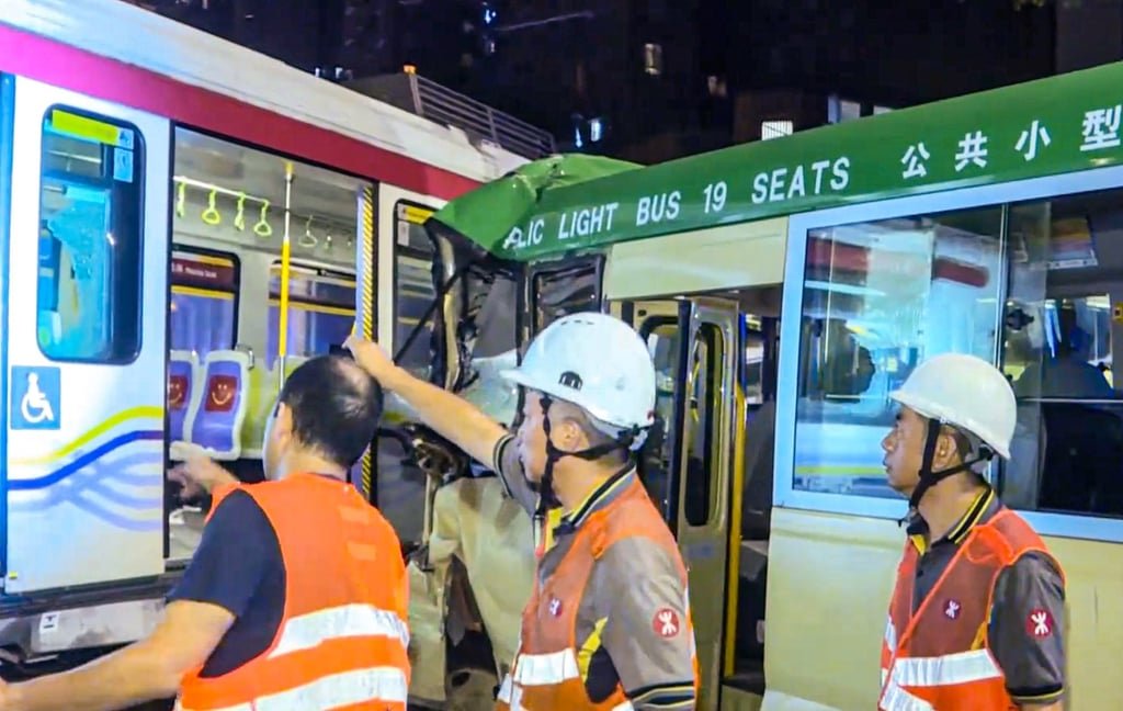 The front of the minibus was badly damaged in the crash. Photo: Cable TV News