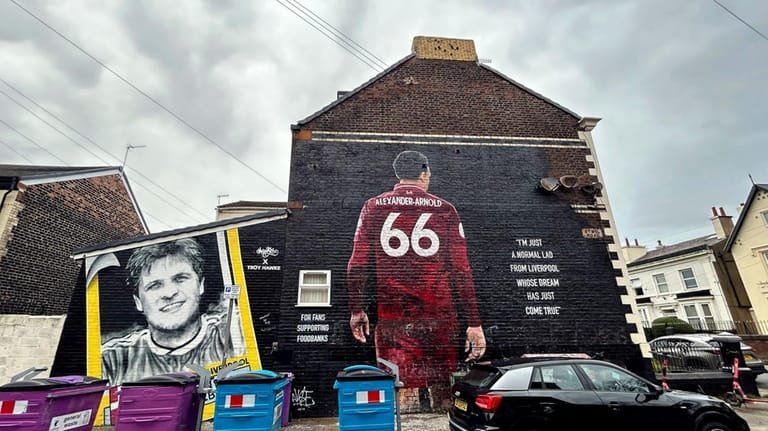 A general view of the Trent Alexander-Arnold mural near Anfield,...