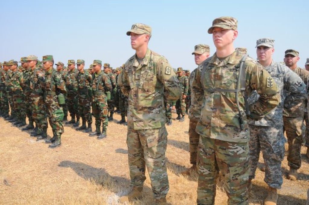 US and Cambodian forces during the Angkor Sentinel drills in 2016, in Cambodia’s Kampong Speu province. The drills are being revived after an eight-year hiatus. Photo: US Army